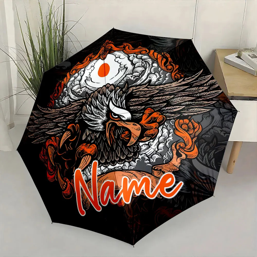 Custom Name Umbrella Artistic Eagle Design on Umbrella Print 8 Iron Ribs Folding Umbrella Auto-Open Fashion Sunshade