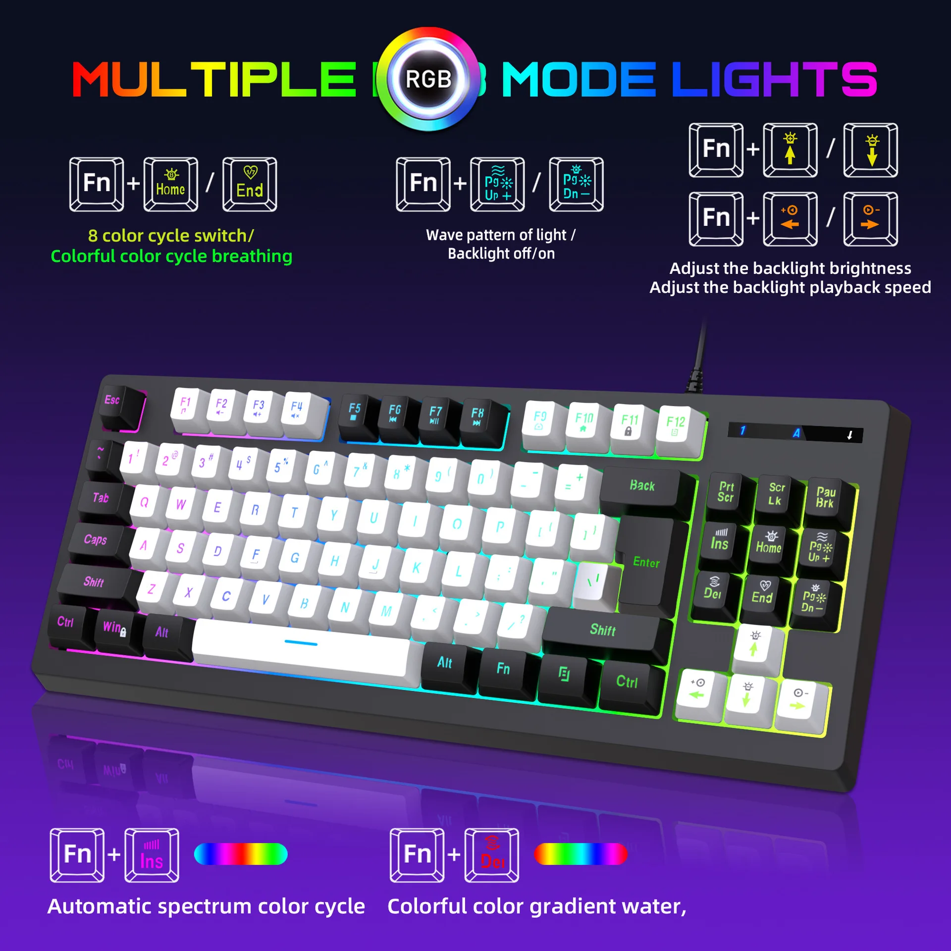 Nouveau clavier de jeu filaire sensation mécanique e-sports Rgb lumineux 87 touches ordinateur bureau maison USB connecter drôle dégradé de couleurs