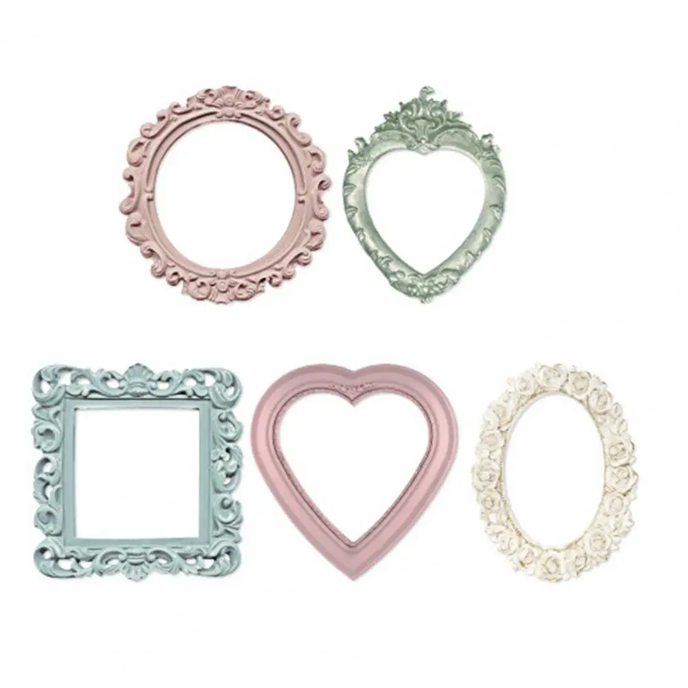 5Pcs Embossed Sticker Retro Style Hollow Design Scrapbooking Supplies Frames DIY Lace Crafting Kit Picture Frame