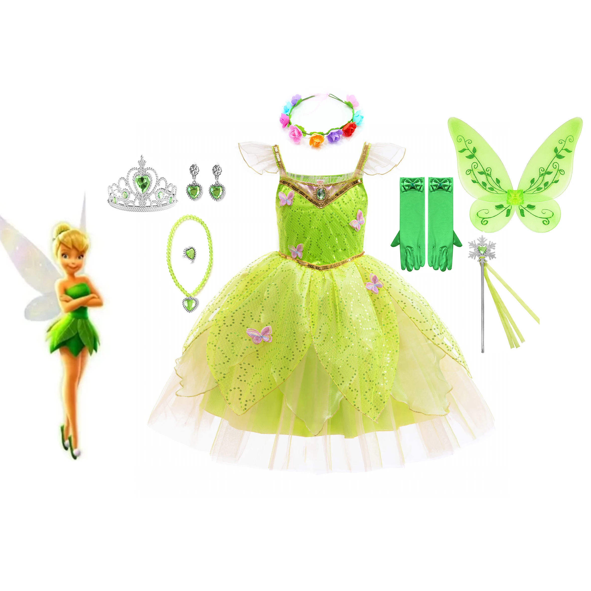 Grace Stylish Little Girls Movie Princess Tinker Bell Birthday Party Cosplay Halloween Holiday Easter  Dress