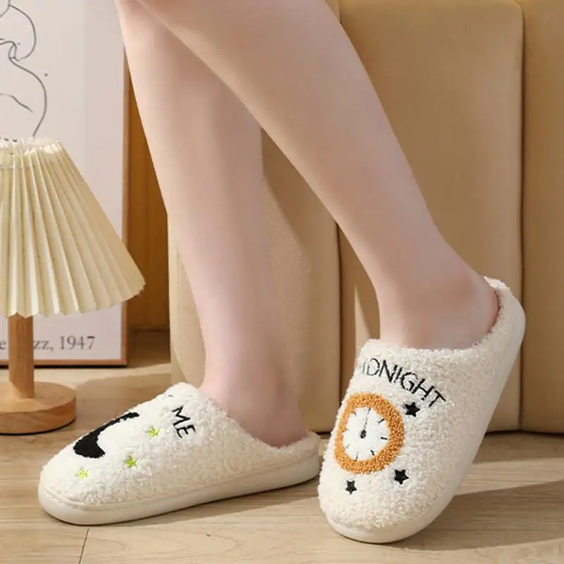 Moon Clock House Slippers Indoor Shoes Non Slip Sole Indoor Slippers Plush Indoor Winter Shoes Slippers for Indoor Outdoor