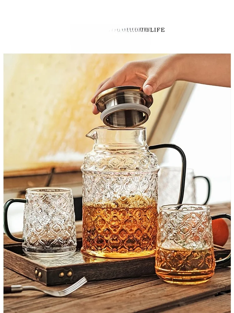 

Tlife High Temperature Resistant Glass Tea Set Cold Water Pot Home Use Hibiscus Flower Design .5L-2L Capacity Chinese Style