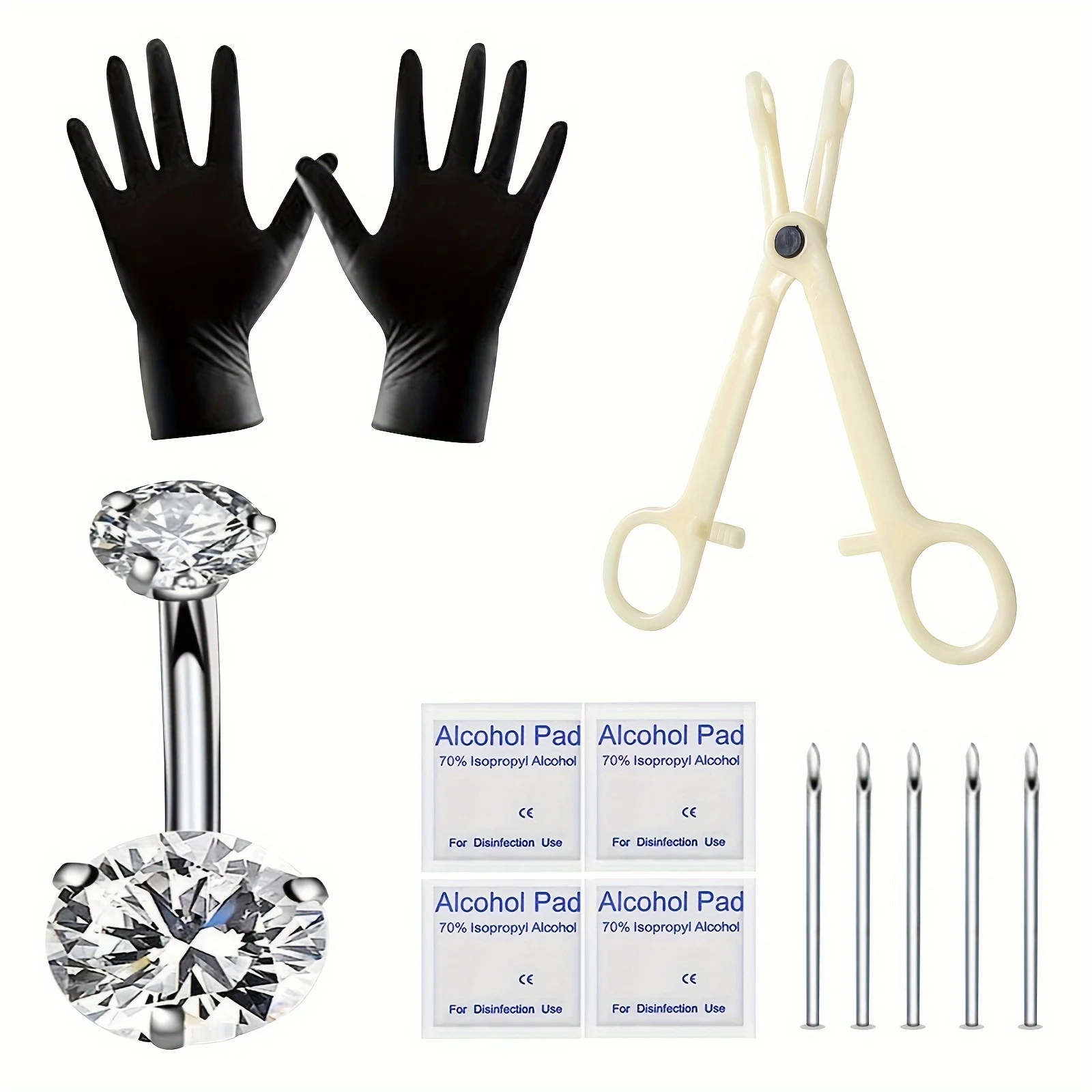 Anel no umbigo para homens e mulheres, agulhas de aço 316L Piercing, braçadeira, kit de ferramentas Auto Piercing, casa, 13pcs