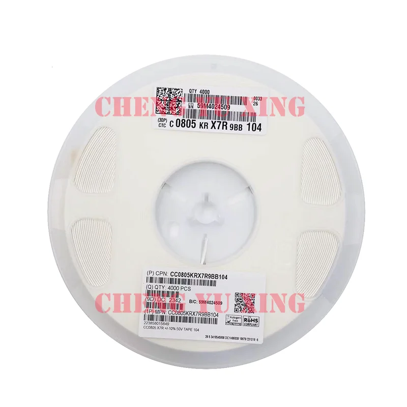 

0805 100nF 50V X7R 10%, CC0805KRX7R9BB104，4000pcs, Capacitor Smd