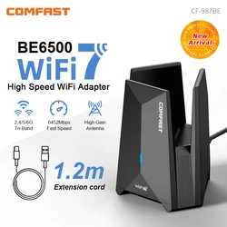 COMFAST Adaptador USB WiFi 7 BE6500 6G/5G/2.4G Tipo-C USB 3.0 Inalámbrico, Sin Controlador, WPA3, Placa de Red para Win10/11