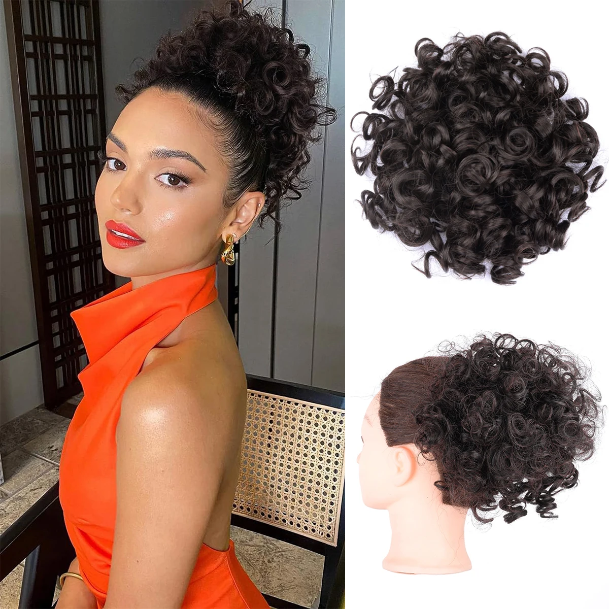 

Synthetic Messy Bun Hair Piece 60g Elastic Drawstring Loose Wave Curly Hair Buns Hair Piece Extensions For Women Dark Brown