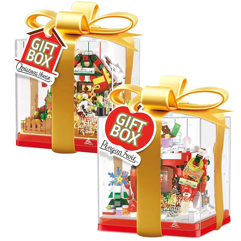 

Xmas Gingerbread House Apple Hut Micro Building Blocks Santa Claus Figures Christmas Gift Box Decoration Brick Toys For Children