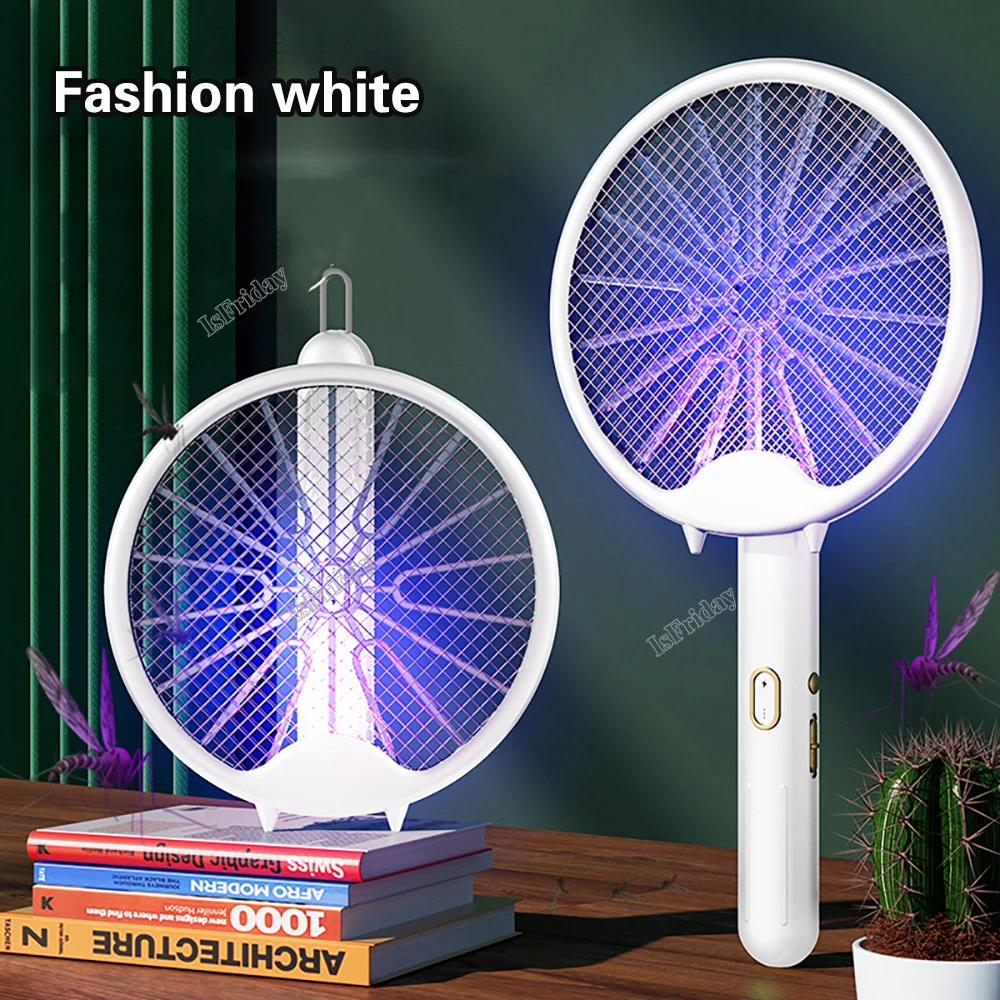 

3 in 1 Fly Swatter Electric Racket Rechargeable Bug Zapper Racket Portable Foldable Mosquito Killer Trap for Home Bedroom Patio