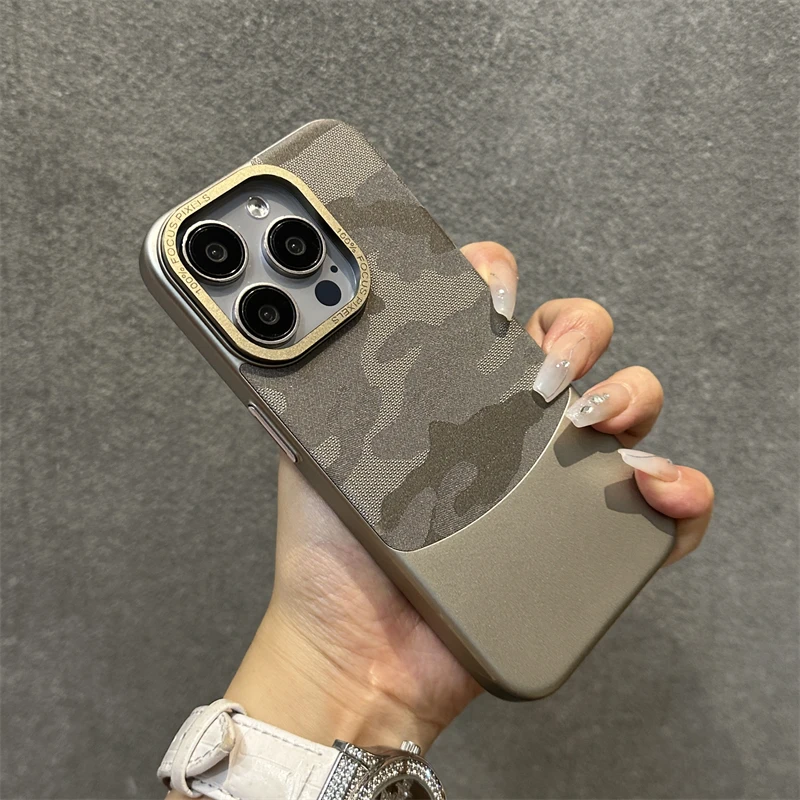 Hit Color Camouflage Leather + Hard PC Shockproof Phone Case For iPhone 15 16Pro Max 13 16 Pro 14 12 Metal Lens Protective Cover