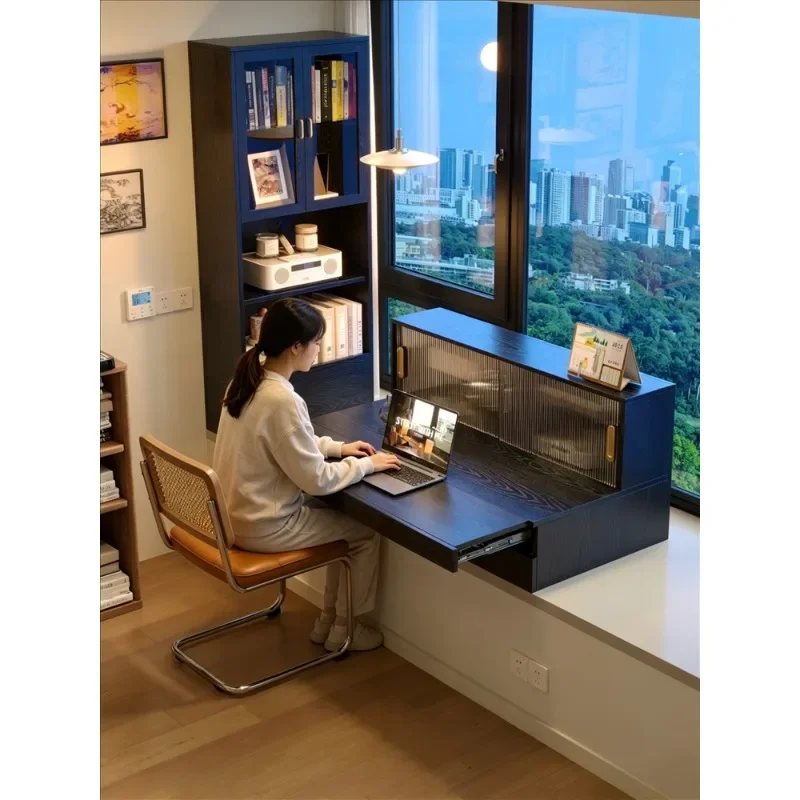 Solid wood bay window desk, bedroom window sill storage cabinet, desktop can be lifted, sliding, sliding, computer desk, student
