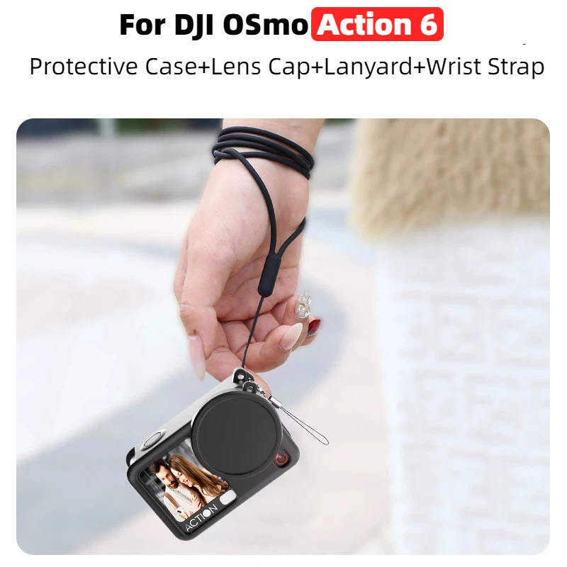 

Protection Set with Strap For DJI OSmo Action 6 Protective Case Lens Cover Shockproof Housing Sports Camera Silicone Sleeve