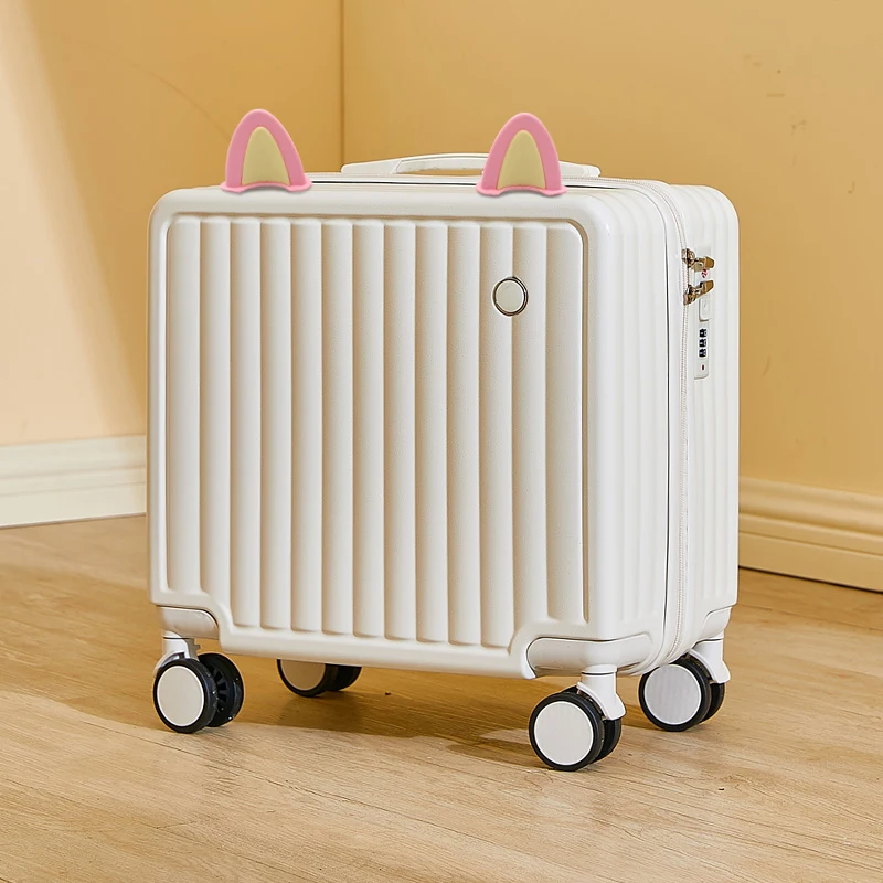 18-inch-luggage-small-carry-on-suitcase-lightweight-silent-wheels-password-travel-box-leather-case-universal-zipper-closure