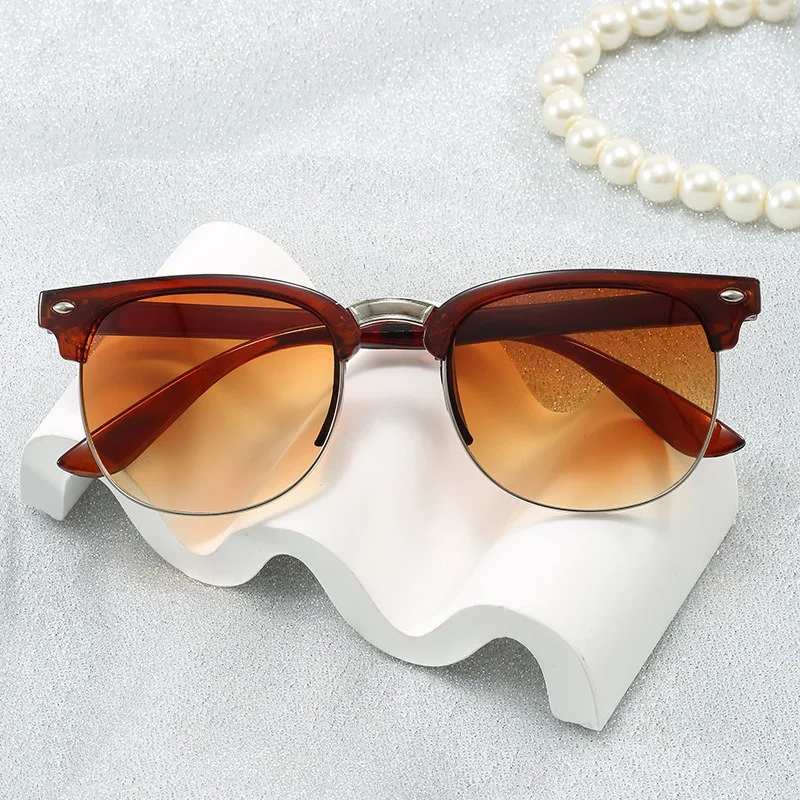 

Classic Retro Half Frame Sunglasses Color Film Reflective Fashion Trendy Sun Glasses for Men and Women UV400 Protection
