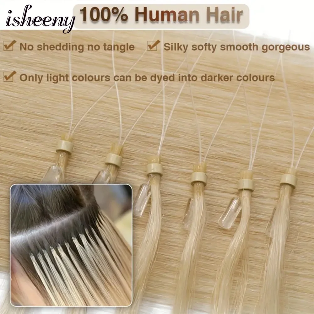 Isheeny Microlink Hair Extensions Human Hair Natural Black Micro Link Hair Extensions Human Hair Silky Straight Hair Extension