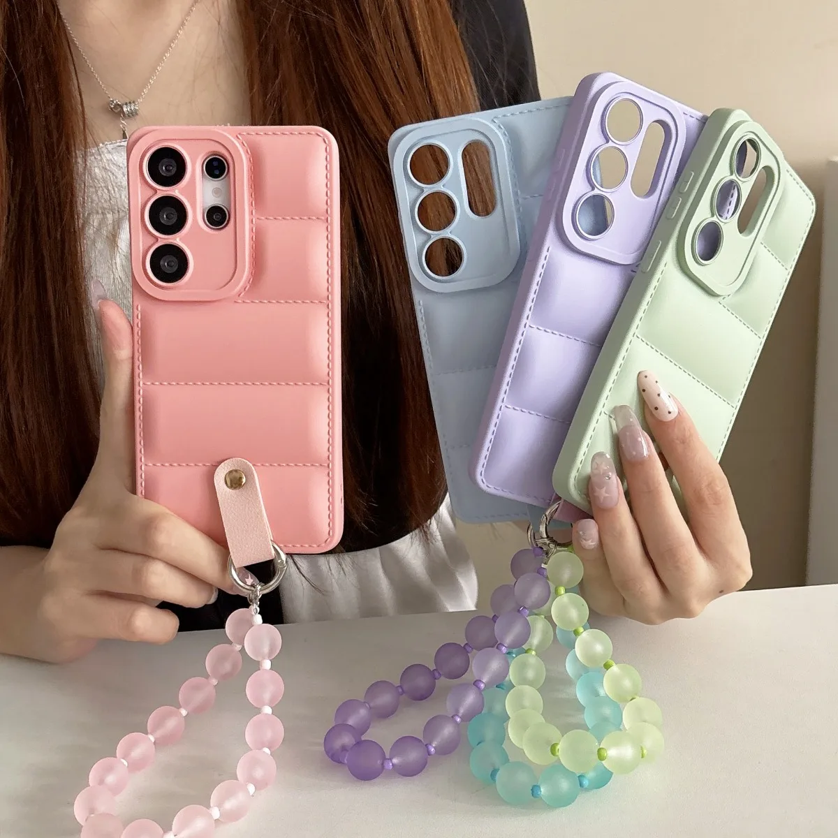 Daunenjacken-Elastikarmband Handyhülle für Samsung Galaxy S26 S25 S24 Ultra S22 S23 Plus A17 A55 A56 A16 A35 A15 Weiche Schutzhülle