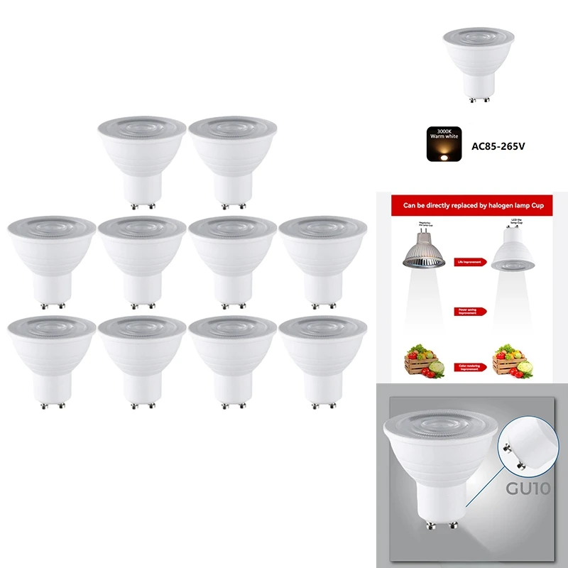 

10PCS Ceiling Spotlight Set 7W GU10 Base Energy Saving Downlight LED Light Indoor Lighting-AA70