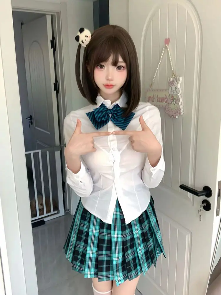 

Sweet Hot Girl Preppy Style Suit Women's Spring and Autumn Lapel Slim Shirt Pleated Skirt Two-piece Set Fashion Female Clothes
