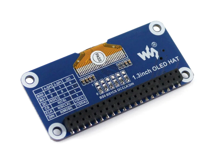 Waveshare 1.3inch OLED display HAT for Raspberry Pi 2B/3B/3B+/Zero/Zero W,128x64 pixels,SPI,I2C interface,embedded controller