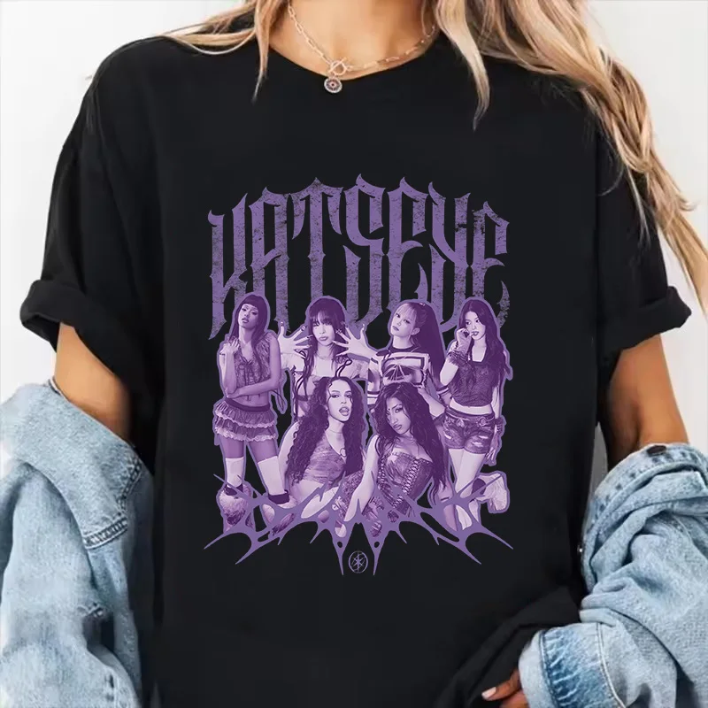 Felpe stampate con motivo Katseye taglie forti T-shirt sportiva casual a maniche corte da donna autunno inverno alla moda di alta qualità