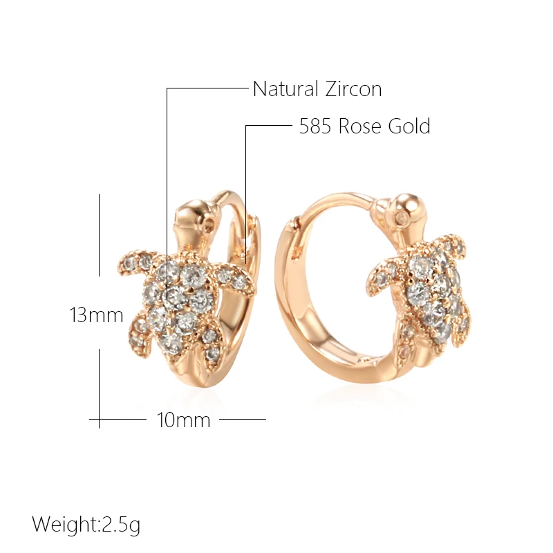 Wbmqda Unique Sea Turtles Pendant 585 Rose Gold Color Natural Zircon Hoop Earrings For Women Trendy Animal Jewelry Accessories