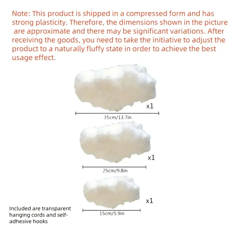 3 قطع من ديكورات السحابة، مشهد سحابي صناعي معلق لحفلات الزفاف، زينة معلقة على سقف غرفة المعيشة وغرفة النوم، خلفية البث المباشر، دعائم ترتيب مشهد السحابة البيضاء، ديكورات معلقة لنافذة عيد الميلاد #2