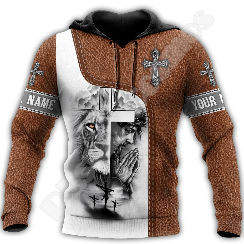 

Custom Name Christian Child Of God Savior Jesus Lion Retro Tattoo 3DPrint Unisex Pullover Harajuku Casual Funny Jacket Hoodies D