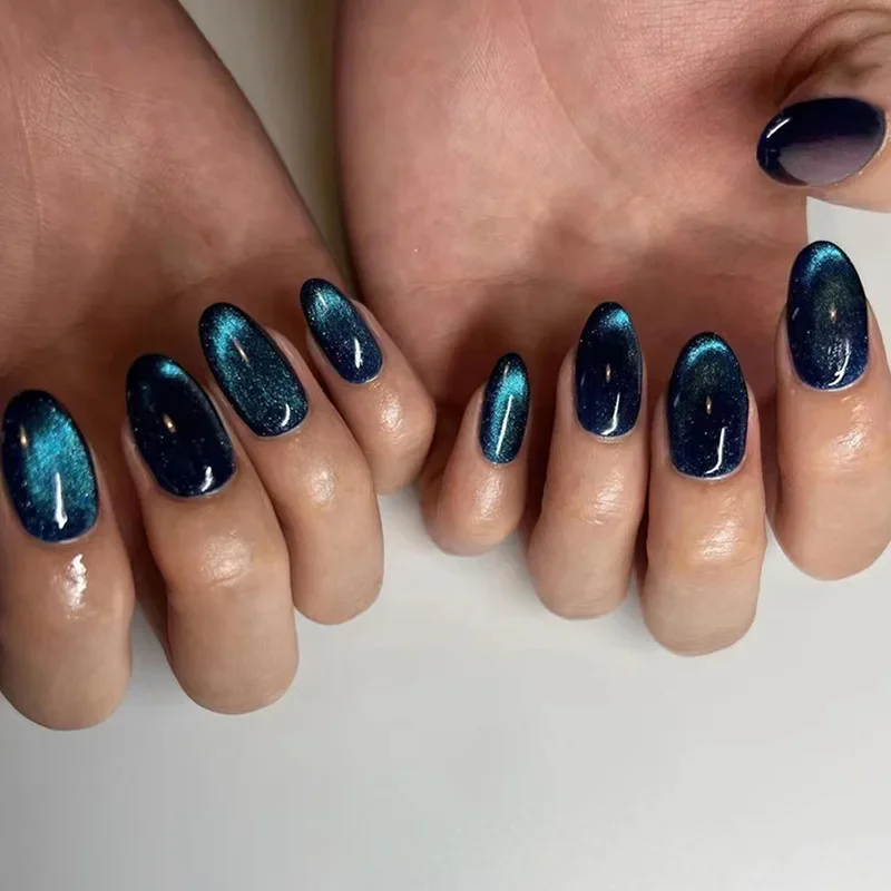 24 piezas de uñas postizas simples color vino tinto con diseño de longitud media, uñas de presión de almendra, puntas ovaladas redondas de cobertura completa 3