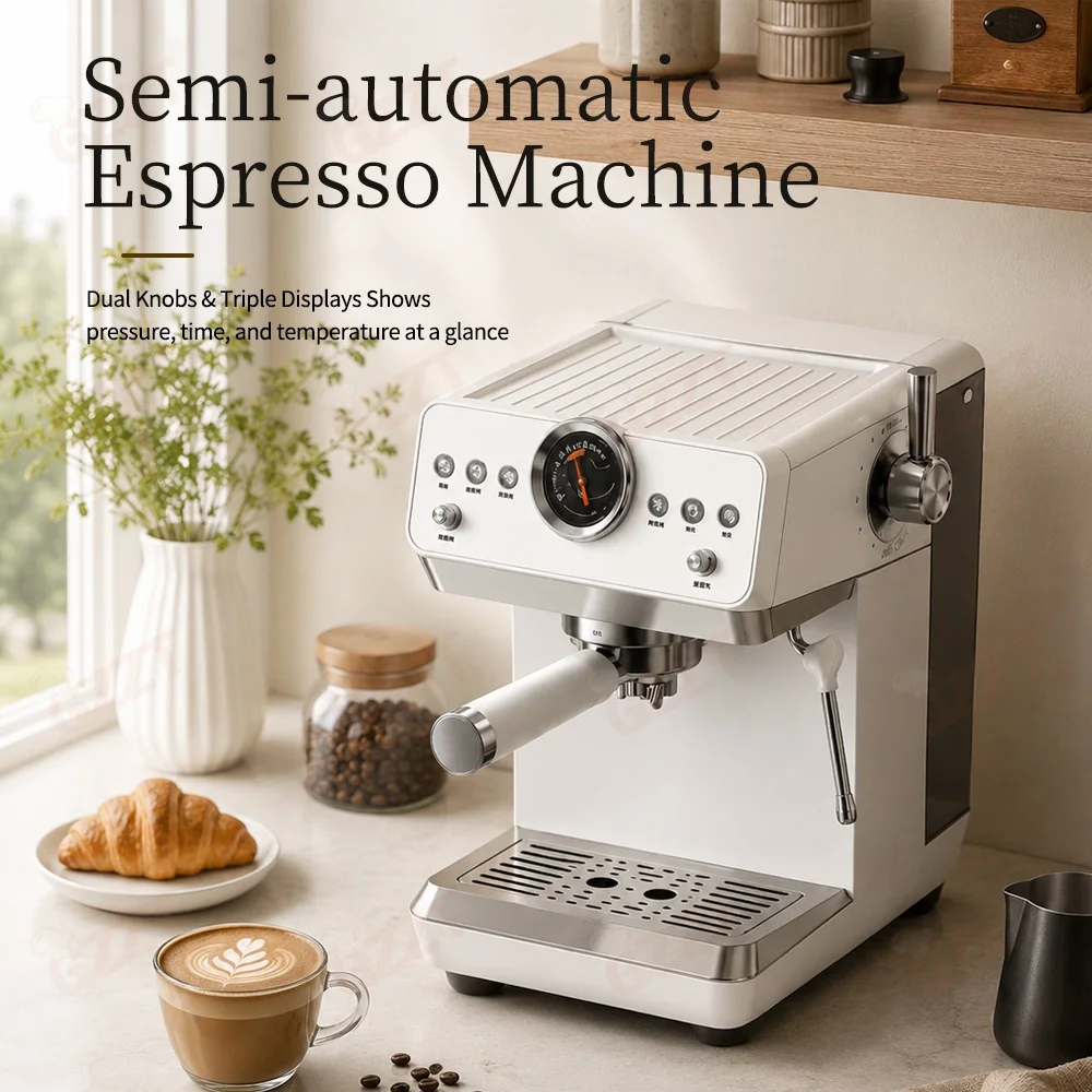 GZZT CM2250 Semi-Auto Espresso Machine with PID Temp Control OPV System Hot and Cold Brew Electric Coffee Maker for Home Use
