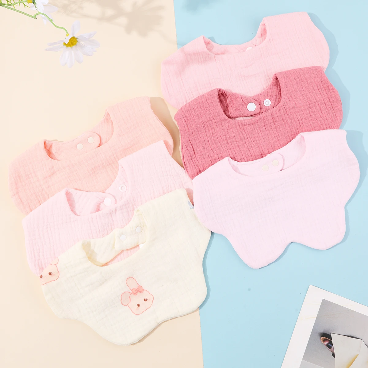 Random 3pcs Children Bib Cotton Muslin Toddler Baby Comfort Saliva Color Dorp Shape Towel Solid With Button Kid Bibs