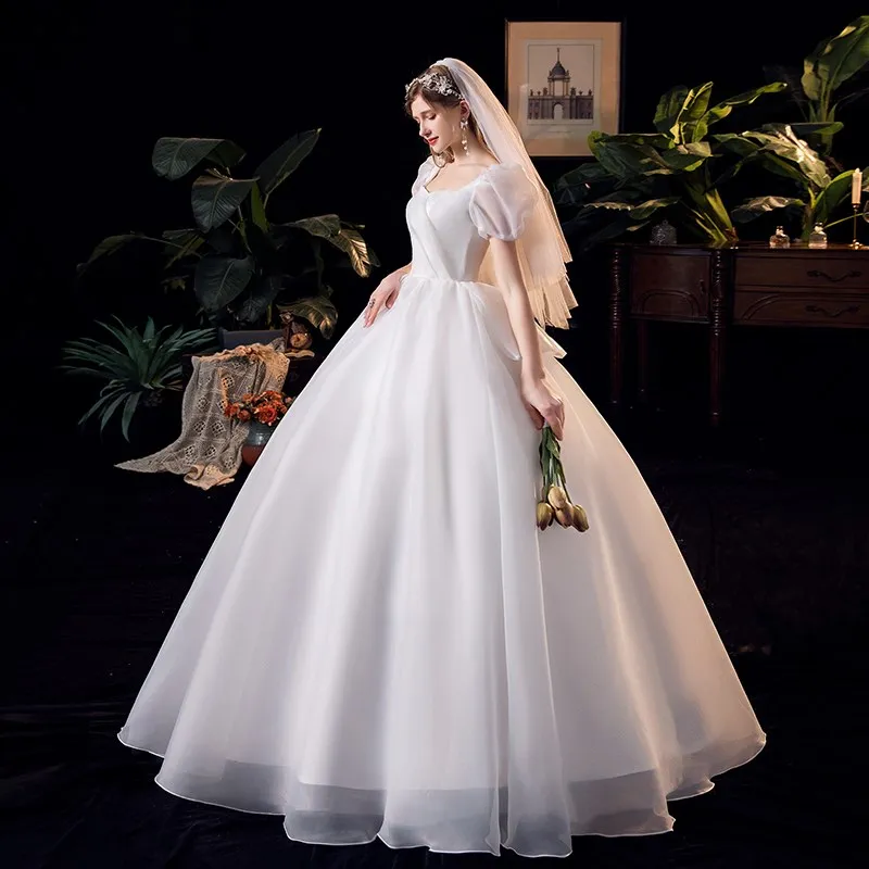 Princesa vestido de casamento do vintage gola quadrada puff mangas vestidos de noiva com pérolas com grande borboleta feito sob encomenda suknia slubna