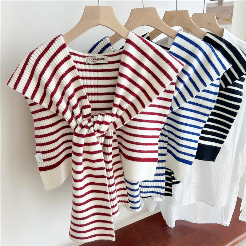 Solid Striped Shirt Blouse Dress Scarves Detachable Collars Shawls Scarves for Women Shoulder Warm Scarf Sleeveless Jacket Shawl