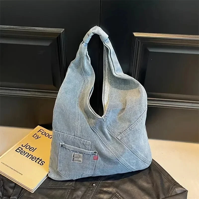 

High Quality Casual Solid Denim Large Capacity Shoulder Bags 2026 Hot Sale Simple Fashion Versatile Commute Tote Bags for Women