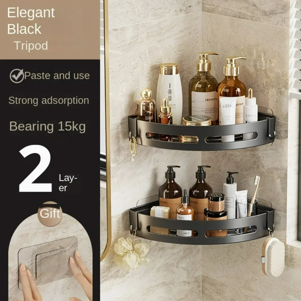 Lot de 3/2/1 étagères adhésives pour salle de bain, porte-shampoing, panier de douche, rangement sans perçage, étagère d'angle, porte-serviettes pour salle de bain