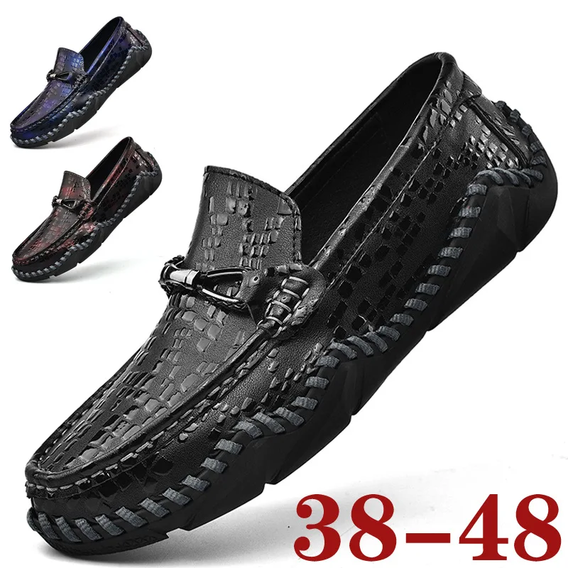 Hand-stitched Men's Loafers Shoes Split Leather Breathable Men's Flats Slip on Driving Shoes for Mans Moccasins