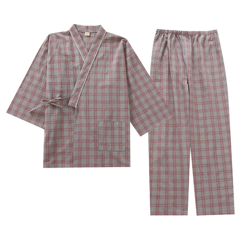 

Japanese men's Kimono Pajamas Spring And Autumn Pure Cotton Wash Pants Plus Size lace-up Home Suit Set Sweat Suit Thin