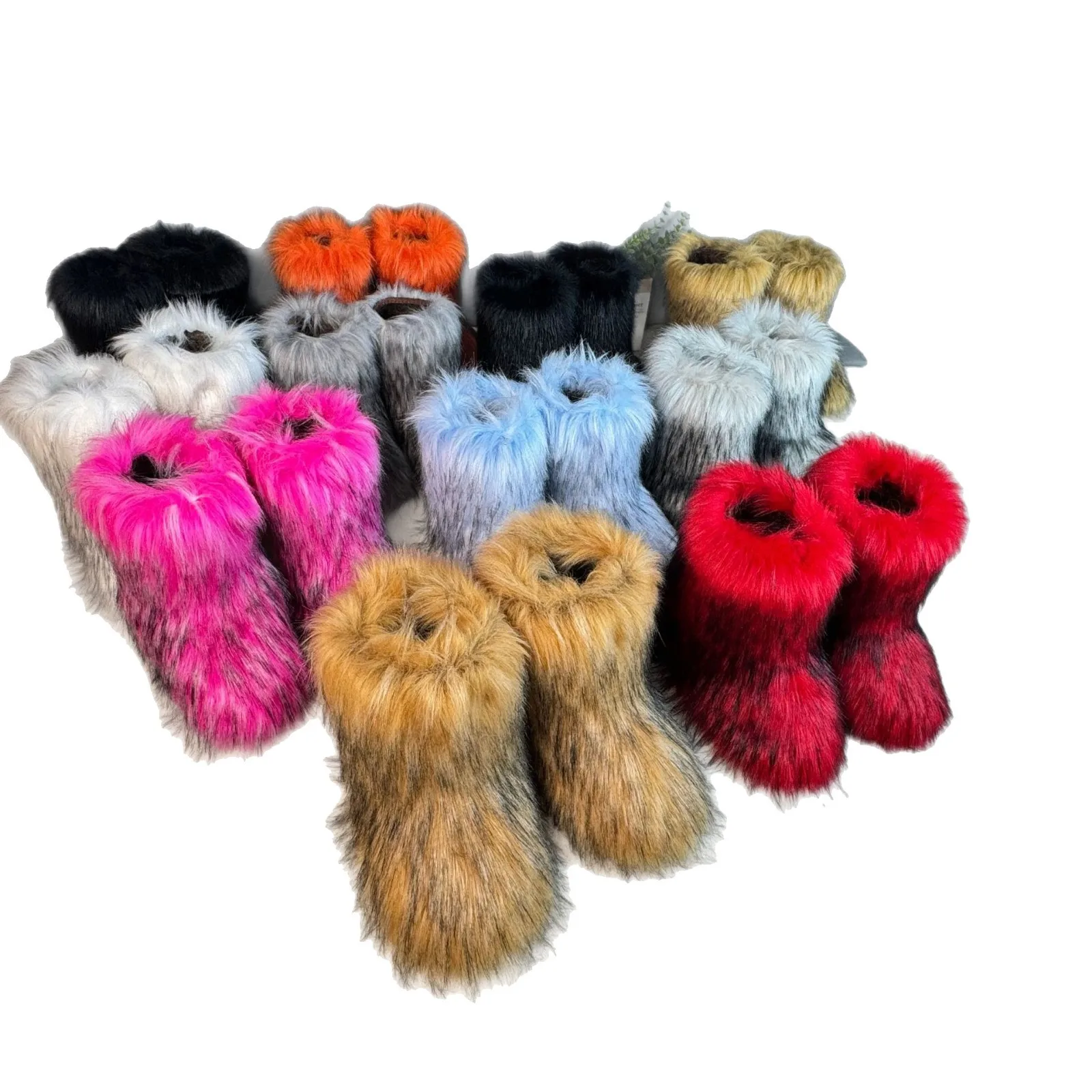 Winter-Herren- und Damenschuhe, modische, flauschige Stiefel aus Fuchspelzimitat, Plüsch, warme Schneestiefel, pelzige Pelzstiefel, Cosplay-Schuhe