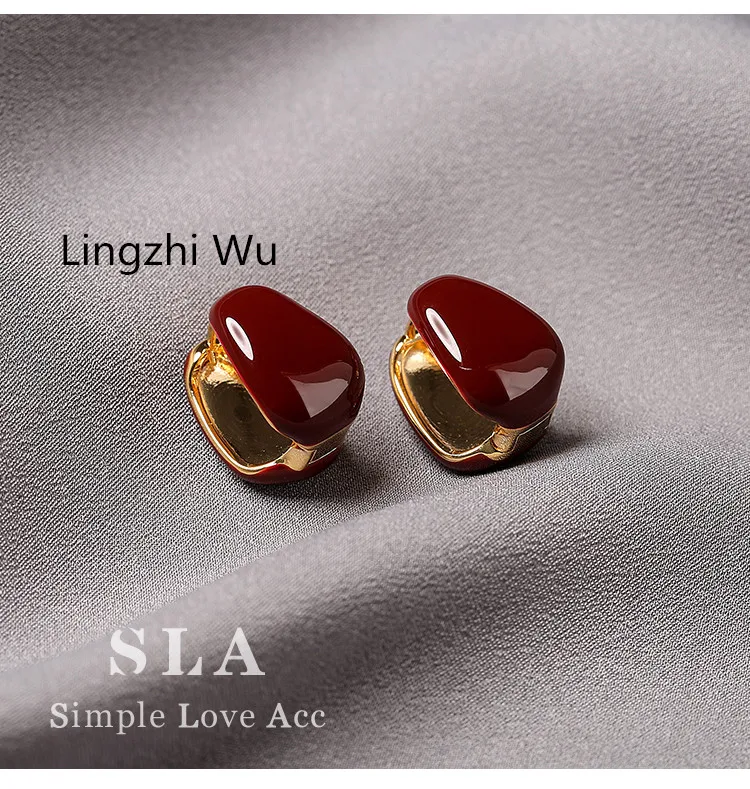 

Lingzhi Wu Red Drip Glaze Earrings Female 2024 Double Paint Glaze Art French Earrings New Arrival