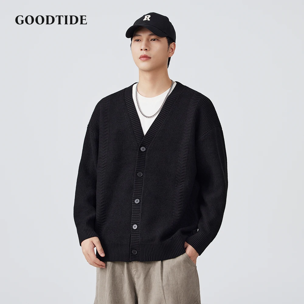 Fashion Men's Casual V - Neck Button Down Cardigan 2025 Autumn Winter New Waffle Knit Sweater Jacket Long Sleeve Outerwear Top