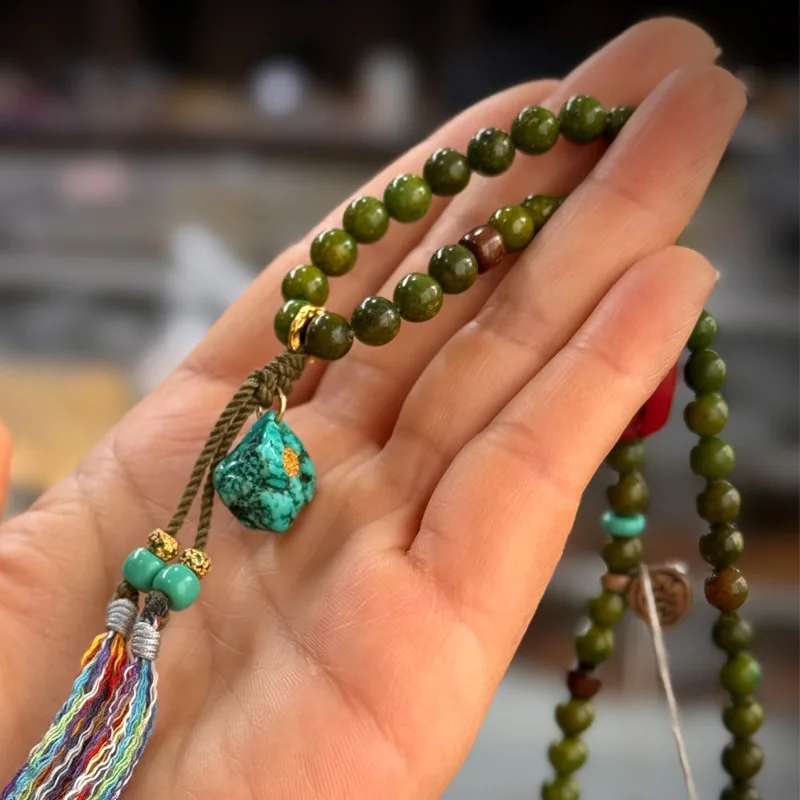 Natural raw ore turquoise play jumper chain Tibetan style material ware A Dull copper card accessories vintage collarbone chain