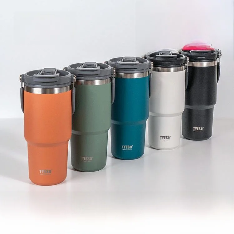 كوب قهوة محمول من الفولاذ المقاوم للصدأ من ESO، زجاجة ماء حرارية كبيرة السعة للسفر بالسيارة، فاخرة بألوان الأبيض والأسود وا...