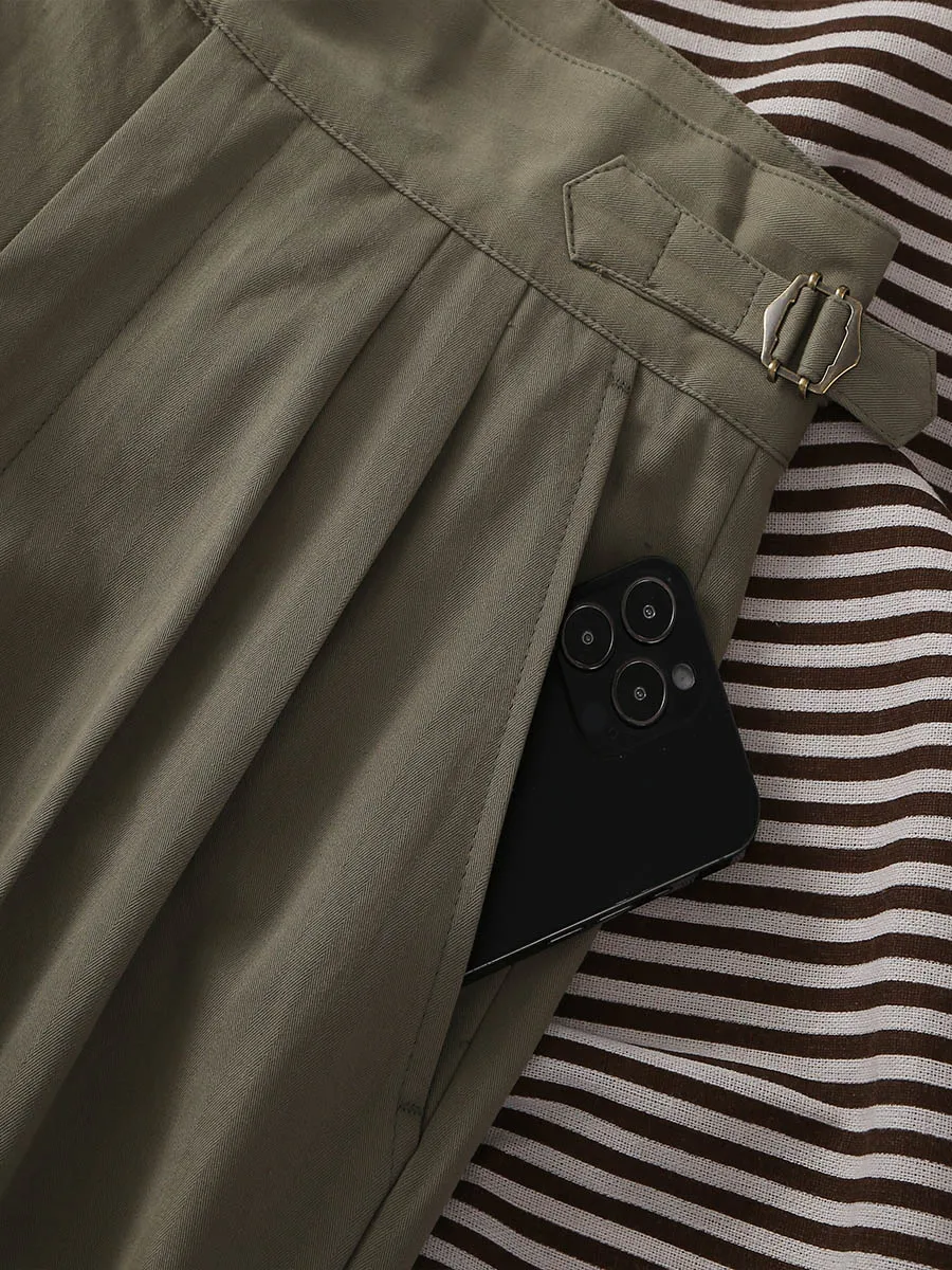 homemade three generation silhouette pants men's loose straight Paris button adjustable casual pants herringbone pattern gre