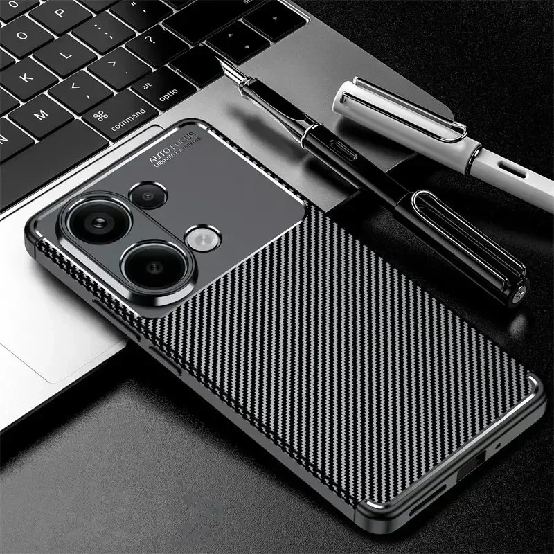 Luxury Business Case For Poco M6 Pro Cover Poco M6 Pro Funda Coque Soft Carbon Fiber Protective Back Case Poco M6 Pro