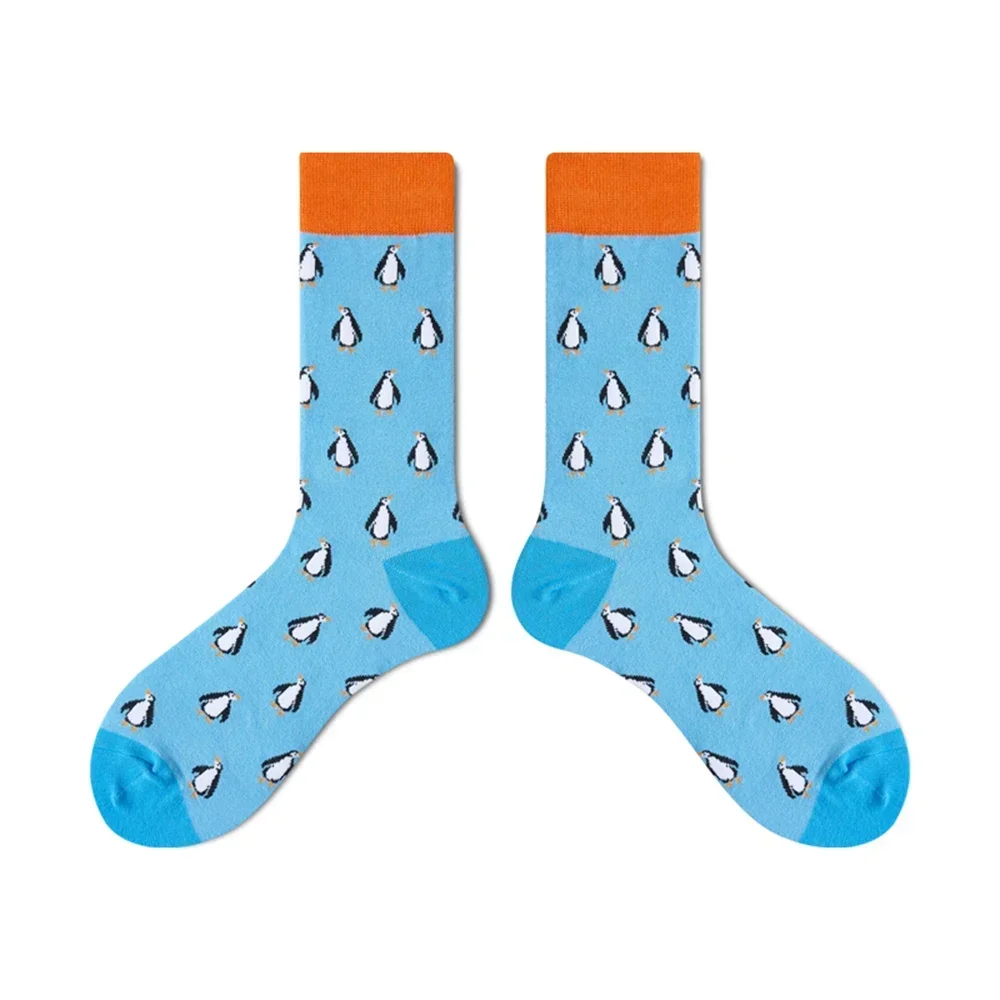 2 Pairs Men and Women's Cotton Thick Soft Retro Socks, Warm and Happy Penguin Monkey Octopus Cartoon Novelty Xmas Gift view 2