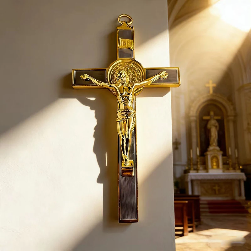 Neues 2026 Premium Zweifarbiges Katholisches Kruzifix mit St.-Benedikt-Medaille für die tägliche Andacht und als spirituelles Geschenk für die Heimdekoration – Detail 3