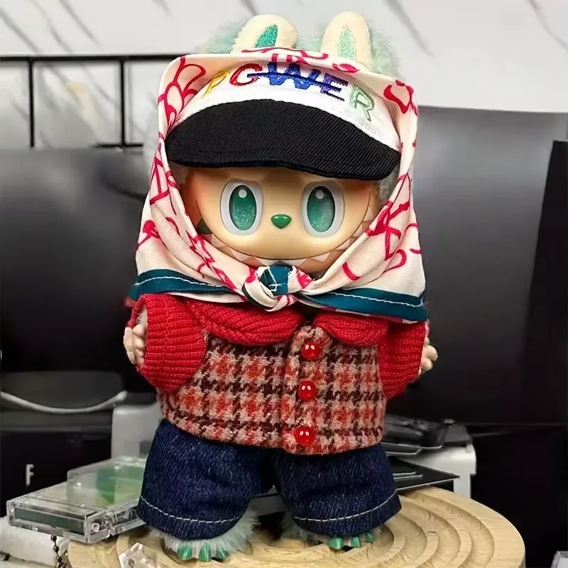 ملابس دمى قطيفة صغيرة لـ 15-17 سنتيمتر Labubu VIV2V3 إكسسوارات الملابس gd نفس المطار الزي (بدون دمية)