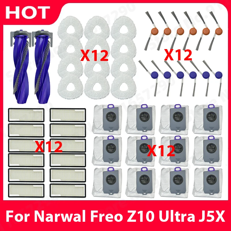 Für Narwal Freo Z10 Ultra J5X Seitenbürste, Hauptbürste, HEPA-Filter, Wischtuch, Staubbeutel, Staubsauger-Ersatzzubehör