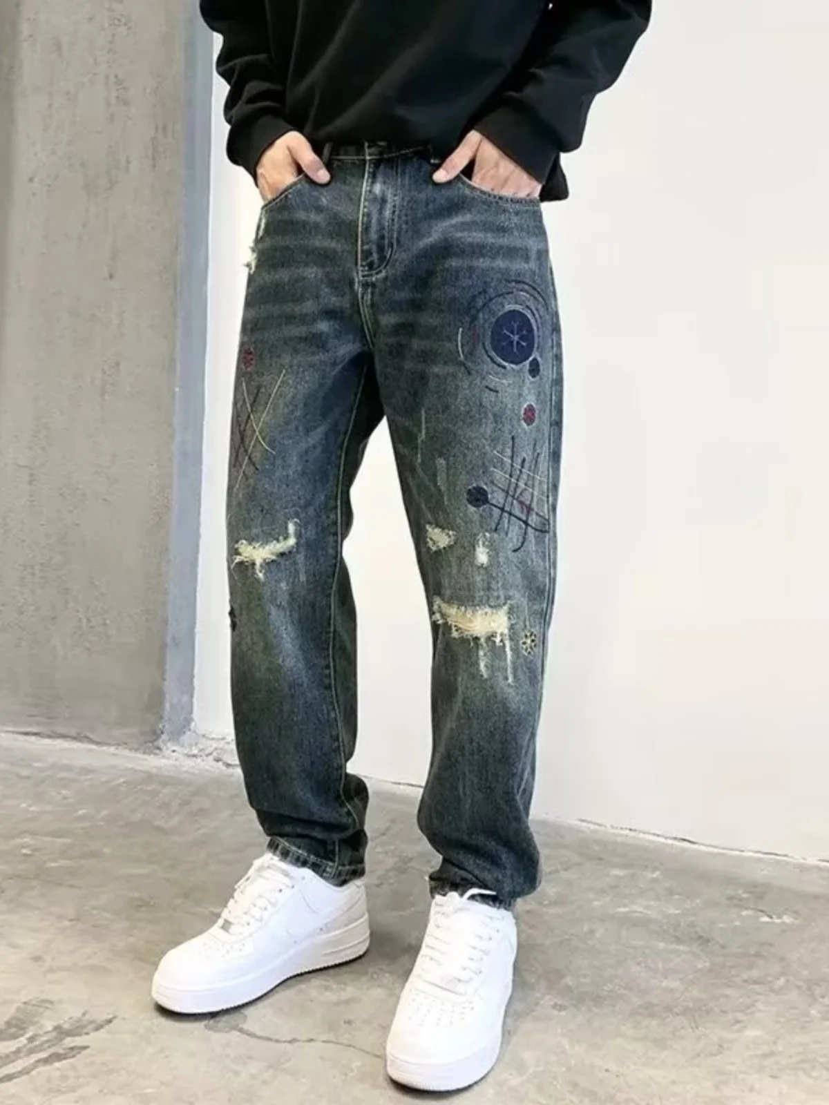 

Ретро американские уличные джинсы свободного покроя весна-осень High Street лоскутные джинсы мужские джинсы Harlan с конусом повседневная одежда