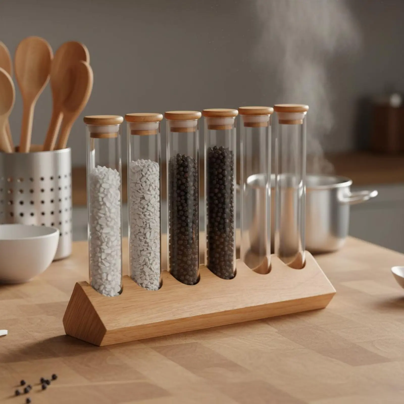 Glass Tube Container Set with Wooden Stand Space-Saving Glass Tube Wooden Rack Set Coffee Bean Display Stand Sealed Freshness view 3