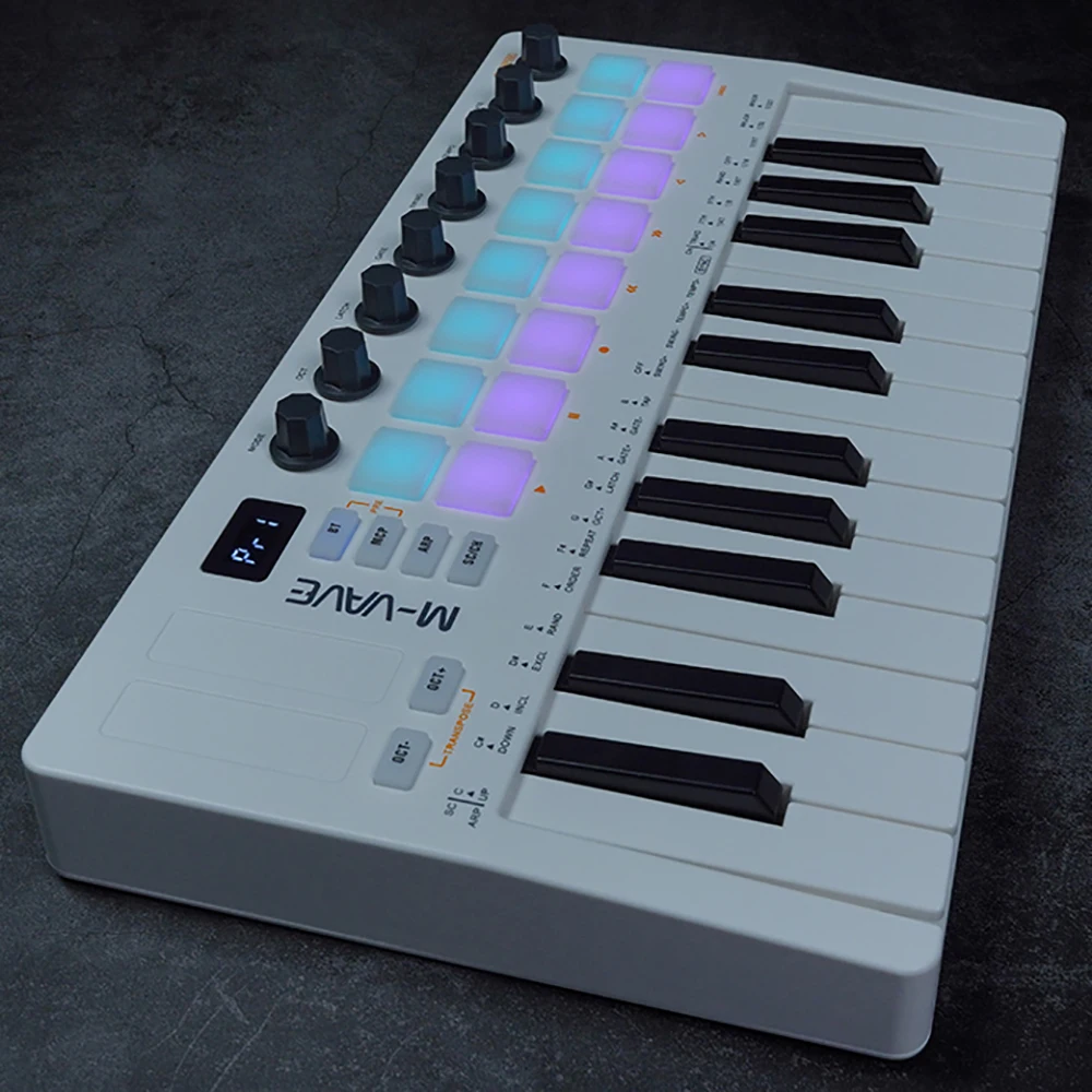 M-VAVE SMK-Ⅱ 25 Key MIDI Keyboard Controller With 16 RGB Drum Pads, Bluetooth Semi Weighted Professional dynamic keybed