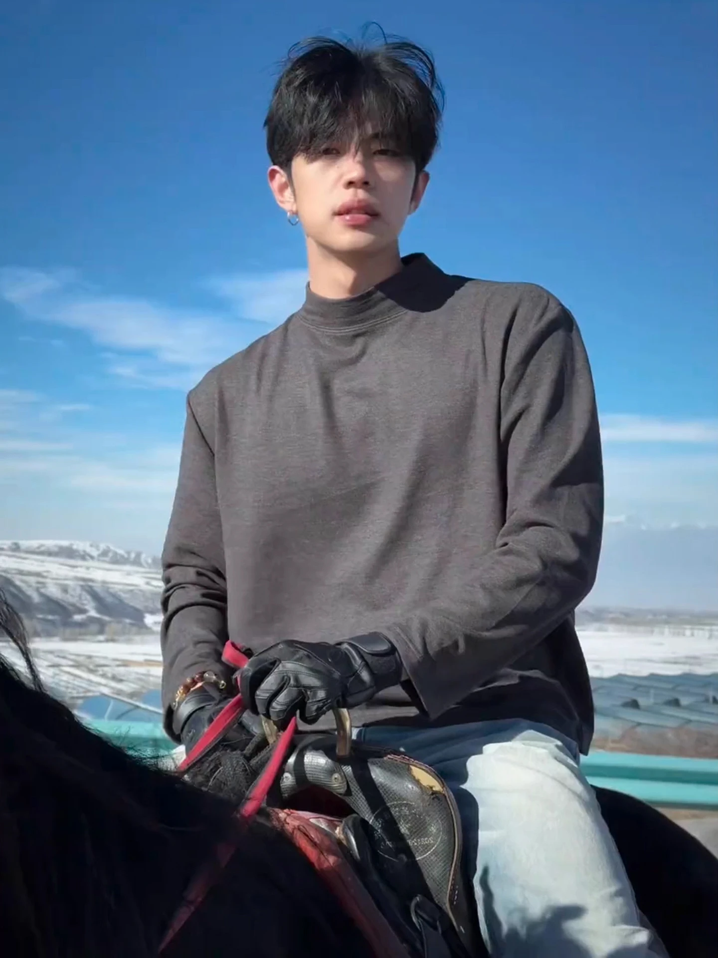 

Мужская зимняя теплая облегающая футболка из двусторонней шерсти с высоким воротником и длинным рукавом, повседневный стиль